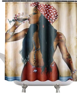 Retro Style Sexy Afro Girl Shower Curtain for Unique African American Bathroom 