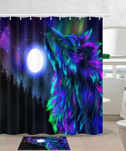 Roaring Wolf Moon Shower Curtain for Bathroom Decor, Fabric