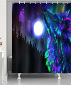 Roaring Wolf Moon Shower Curtain for Bathroom Decor, Fabric