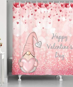 Romantic Glitter Bling Cute Gnome in Falling Red Hearts Shower Curtain, Unique Bathroom Decor