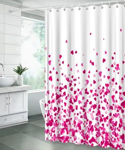 Romantic Valentine's Day Shower Curtain with Falling Hearts Print - Purple Fabric for Sweet Home Decor