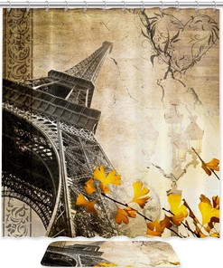 Romantic Vintage Paris Eiffel Tower Shower Curtain for Couples
