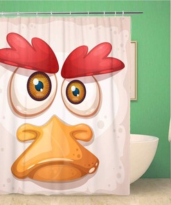 Rooster Family Auspicious Calligraphy Character Classices Chicken Duck Insane is Eps Brown Waterproof Bathroom Decor Shower Curtain