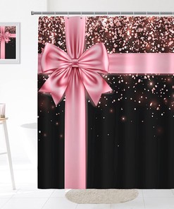 Rose Gold Glitter Bling Bow Shower Curtain, Bathroom Decor, for Women Girl Housewarming Gift