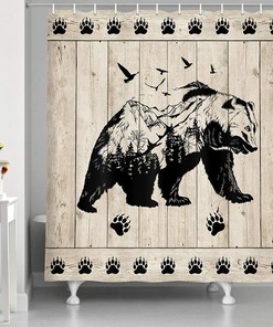 Rustic Bear and Forest Shower Curtain for a Cabin-Inspired Bathroom