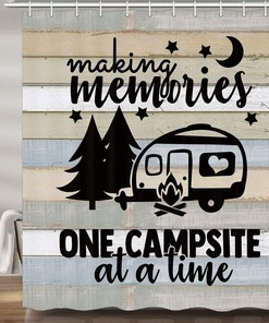 Rustic Camper RV Logo Shower Curtain for a Camping-Inspired Bathroom Decor 