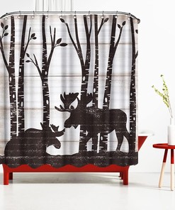 Rustic Deer Shower Curtain in Vintage Wood Pattern for Bathroom Decor with Wildlife Animal Bath Curtain