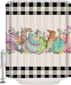 Rustic Easter Bunny Spring Floral Shower Curtain for Bathroom Decor