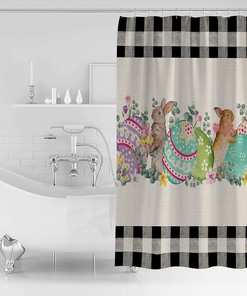 Rustic Easter Bunny Spring Floral Shower Curtain for Bathroom Decor
