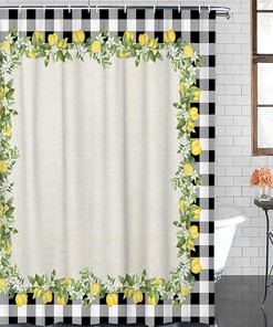 Rustic Farm Lemon Check Frame Shower Curtain - American Pastoral Style Bathroom Decor