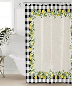 Rustic Farm Lemon Check Frame Shower Curtain - American Pastoral Style Bathroom Decor
