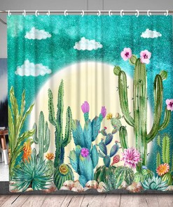 Rustic Farmhouse Cactus Shower Curtain - Desert Floral Bathroom Decor 