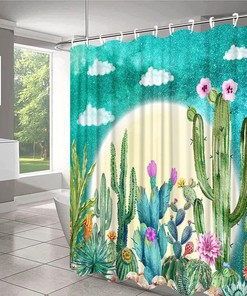 Rustic Farmhouse Cactus Shower Curtain - Desert Floral Bathroom Decor