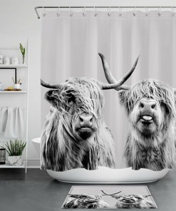 Rustic Farmhouse Highland Cow Shower Curtain - Unique Bathroom Accessories