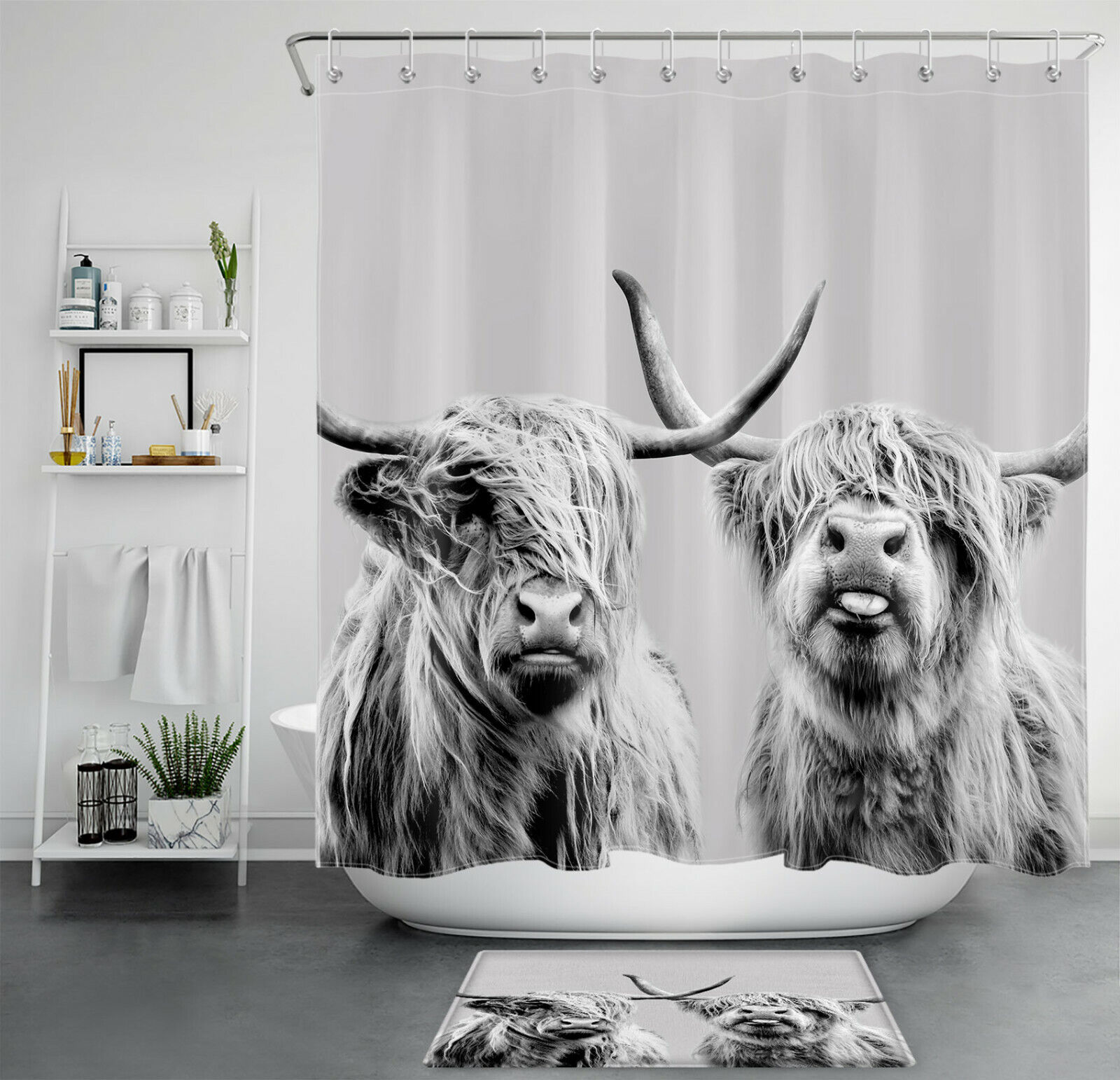 Rustic Farmhouse Highland Cow Shower Curtain - Unique Bathroom Accessories