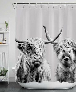 Rustic Farmhouse Highland Cow Shower Curtain - Unique Bathroom Accessories