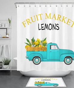 Rustic Farmhouse Retro Truck Lemon Shower Curtain for Vintage Bathroom Decor