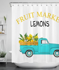 Rustic Farmhouse Retro Truck Lemon Shower Curtain for Vintage Bathroom Decor