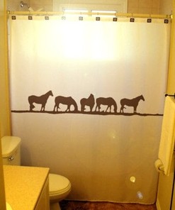 Rustic Horse Shower Curtain with Western Theme Design - Invigorating Bathroom Decoration