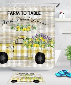 Rustic Lemon Retro Truck Shower Curtain for Farmhouse Bathroom Decor