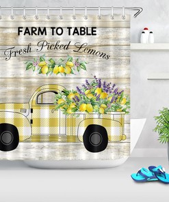 Rustic Lemon Retro Truck Shower Curtain for Farmhouse Bathroom Decor