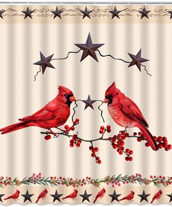 Rustic Retro Christmas Shower Curtain with Western Texas Star Rustic Design for Farmhouse Bathroom Decor