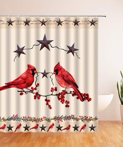 Rustic Retro Christmas Shower Curtain with Western Texas Star Rustic Design for Farmhouse Bathroom Decor