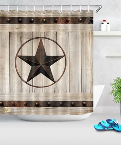 Rustic Texas Star Shower Curtain with Barn Wood Design for Western Bathroom Decor