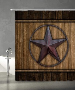 Rustic Texas Star Wooden Shower Curtain for Bathroom Decor