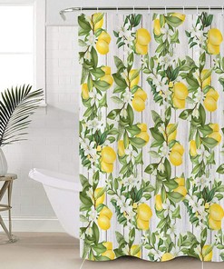 Rustic Wood Lemon and Floral Shower Curtain for Bathroom
