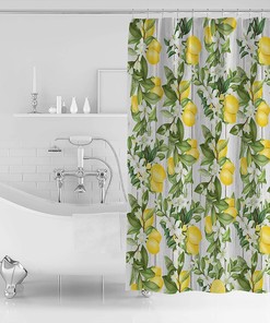 Rustic Wood Lemon and Floral Shower Curtain for Bathroom