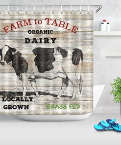 Rustic Wood Plank Cow Farm Animals Shower Curtain, Waterproof Fabric for Bathroom Decor