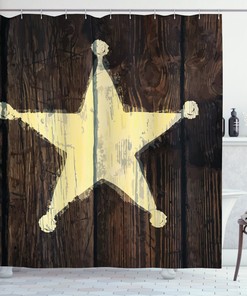 Rustic Wooden Lone Star Shower Curtain for Western Bathroom Decor
