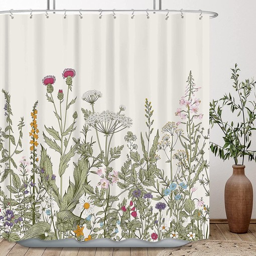 Sage Green Leaves and Floral Shower Curtain for Elegant Bathroom Decor - Botanical Bath Accessories