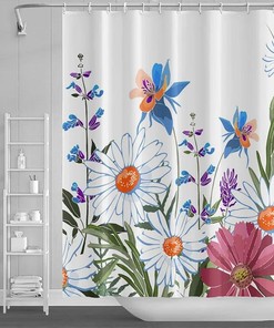 Sage Green Leaves and Floral Shower Curtain for Elegant Bathroom Decor - Botanical Bath Accessories