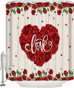 Saint Red Flower Country Rustic Spring Valentine's Rose Shower Curtain - Fabric Print for Romantic Bathroom Decor