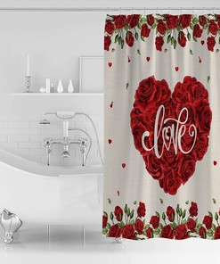 Saint Red Flower Country Rustic Spring Valentine's Rose Shower Curtain - Fabric Print for Romantic Bathroom Decor
