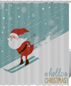 Santa Claus and Snowflake Shower Curtain for Traditional Christmas Bathroom Decor 