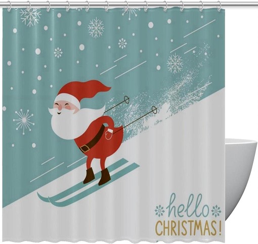 Santa Claus and Snowflake Shower Curtain for Traditional Christmas Bathroom Decor