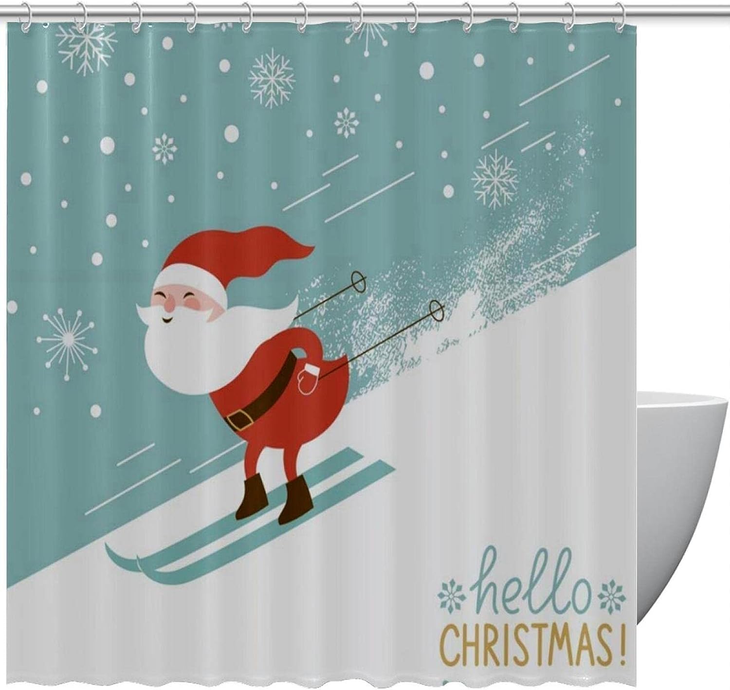 Santa Claus and Snowflake Shower Curtain for Traditional Christmas Bathroom Decor