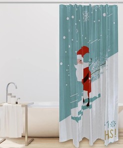 Santa Claus and Snowflake Shower Curtain for Traditional Christmas Bathroom Decor
