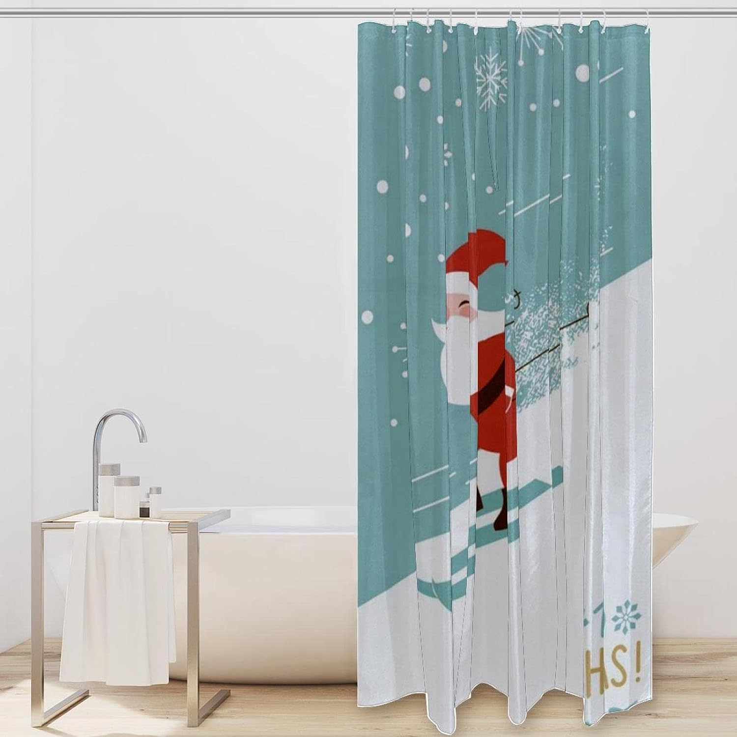 Santa Claus and Snowflake Shower Curtain for Traditional Christmas Bathroom Decor