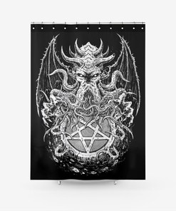 Satanic Pentagram Octopus Demon Textured Fabric Shower Curtain Bathroom Decor