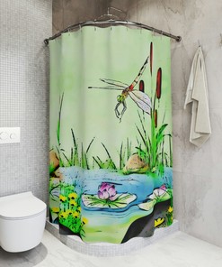 Scenic Dragonfly Shower Curtain for Nature-inspired Bathroom Decor