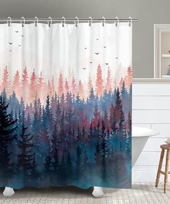 Scenic RosieLily Forest Shower Curtain with Pine Trees, Foggy Art, and Nature Vibes - Ideal for a Calming and Relaxing Bath Space