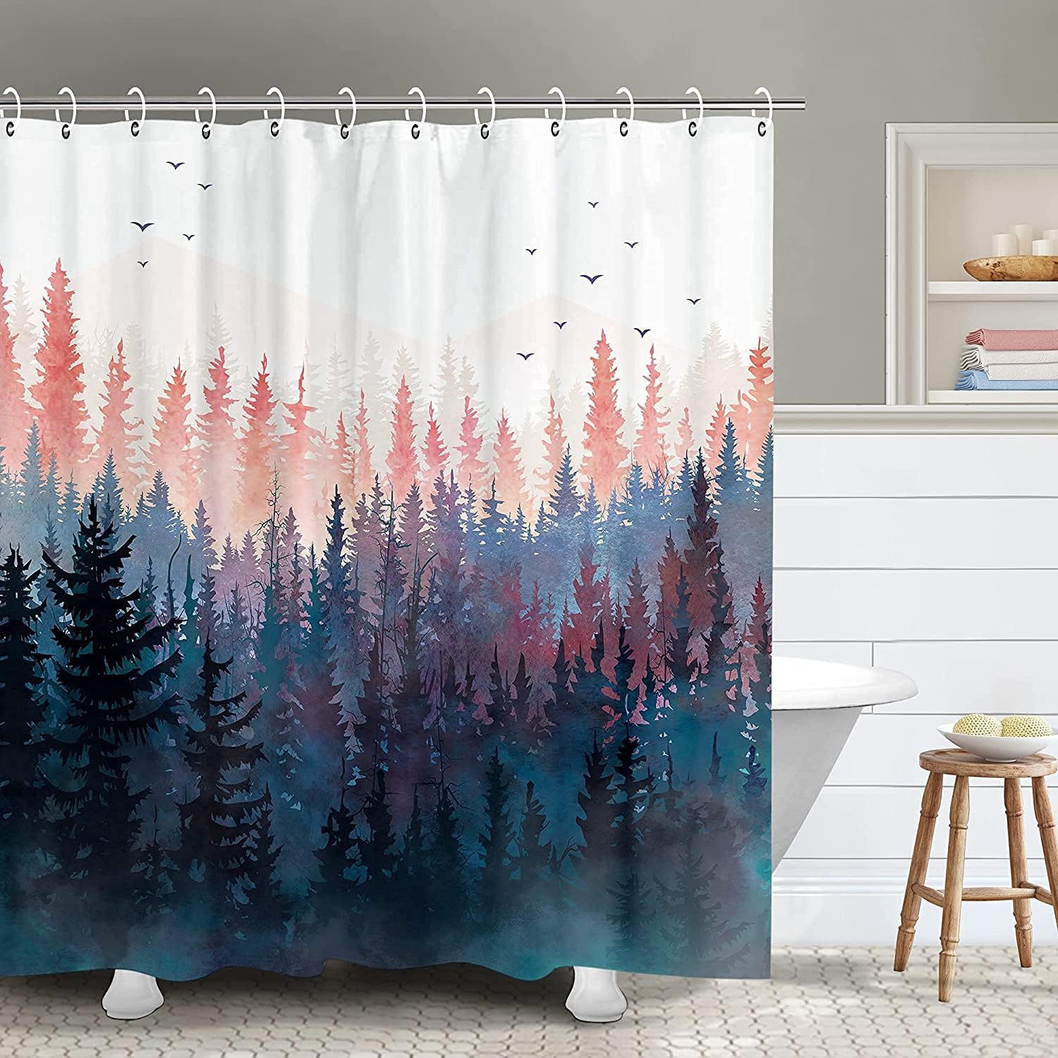 Scenic RosieLily Forest Shower Curtain with Pine Trees, Foggy Art, and Nature Vibes - Ideal for a Calming and Relaxing Bath Space