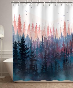 Scenic RosieLily Forest Shower Curtain with Pine Trees, Foggy Art, and Nature Vibes - Ideal for a Calming and Relaxing Bath Space