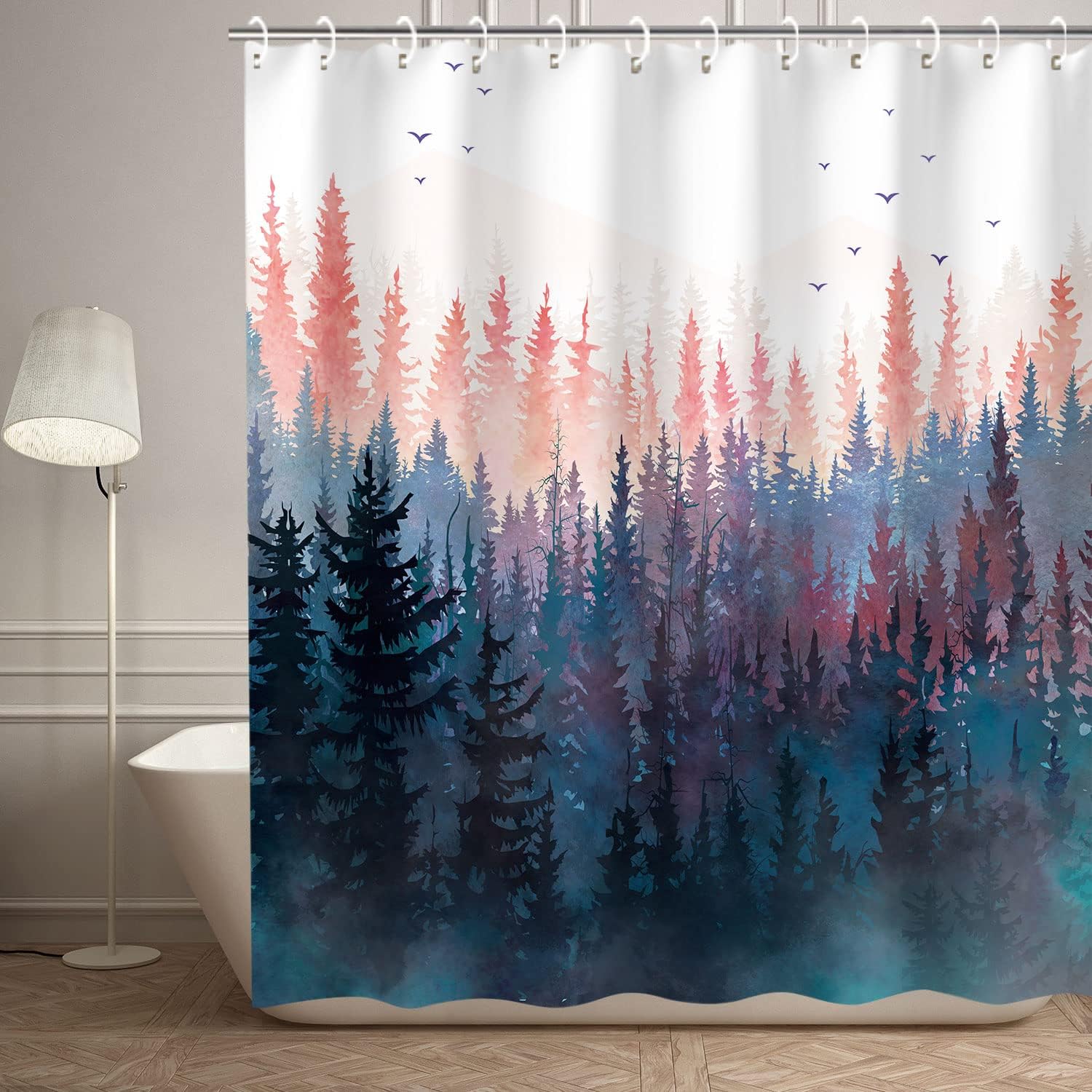 Scenic RosieLily Forest Shower Curtain with Pine Trees, Foggy Art, and Nature Vibes - Ideal for a Calming and Relaxing Bath Space