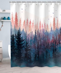 Scenic RosieLily Forest Shower Curtain with Pine Trees, Foggy Art, and Nature Vibes - Ideal for a Calming and Relaxing Bath Space