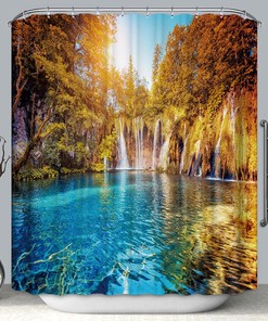 Scenic Tropical Oasis Waterfall Shower Curtain for Bathroom Decor